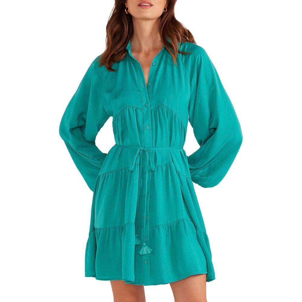 MINKPINK Emma Tiered Shirt Dress Medium Spearmint NWT